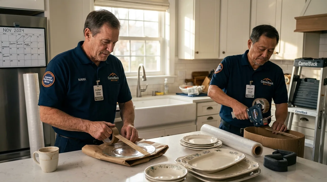 Professional crew packing kitchen dishware in Chase City, VA